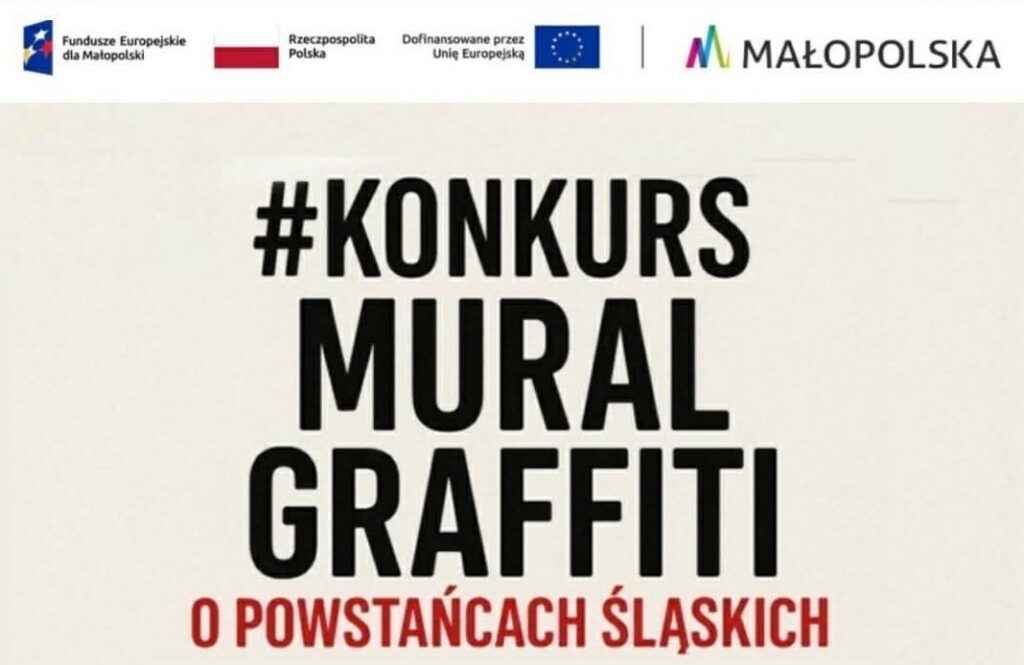 plakat zawiera informację o konkursie na projekt muralu skierowanym do uczników krakowskiej szkoły ZSE1. W tekście aktualności wszystei informacje z plakatu są powtórzone.